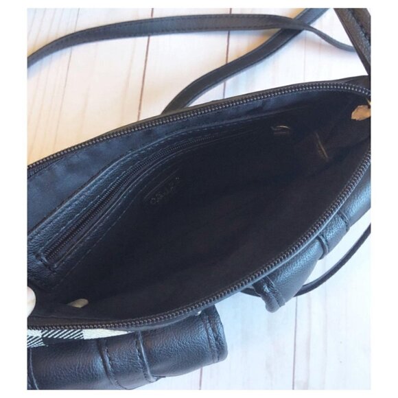 CHAPS Black & Cream Buffalo Plaid Convertible Clutch Shoulder Handbag Crossbody - Picture 7 of 8